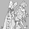 Drawing from the Devonshire Tapestries 1420; man and woman in houps