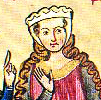 The "pork pie" or "coffee filter" type hat, medieval image