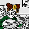 Woodcut of a woman in a stuffed roll hat or bourrelet