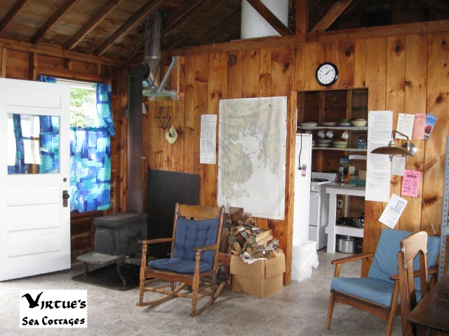 Wood stove and door to kitchen, Sea Foam